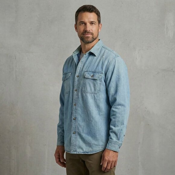 Men's vintage fleece lined denim jacket shirt - Picture 15 of 15